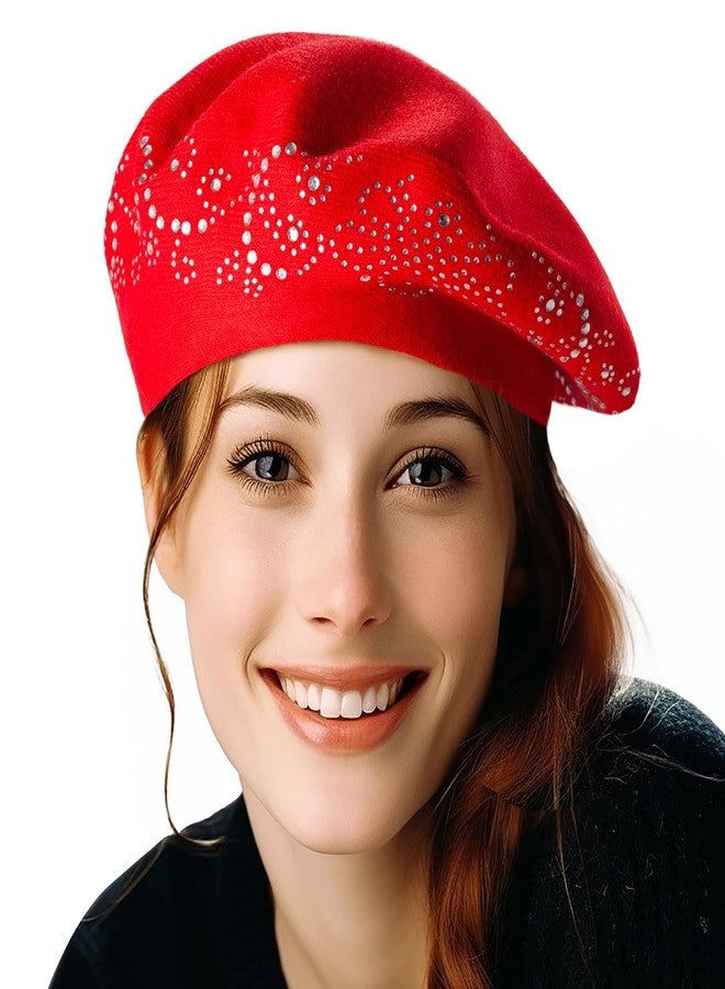 LADYBRO Red Barrette Hat French Beret for Women Ladies Dress Soft Wool Knitted Caps - Image 1